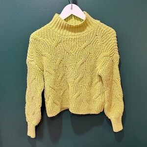 American Eagle Outfitters Yellow Cable Knit Mock Neck Sweater